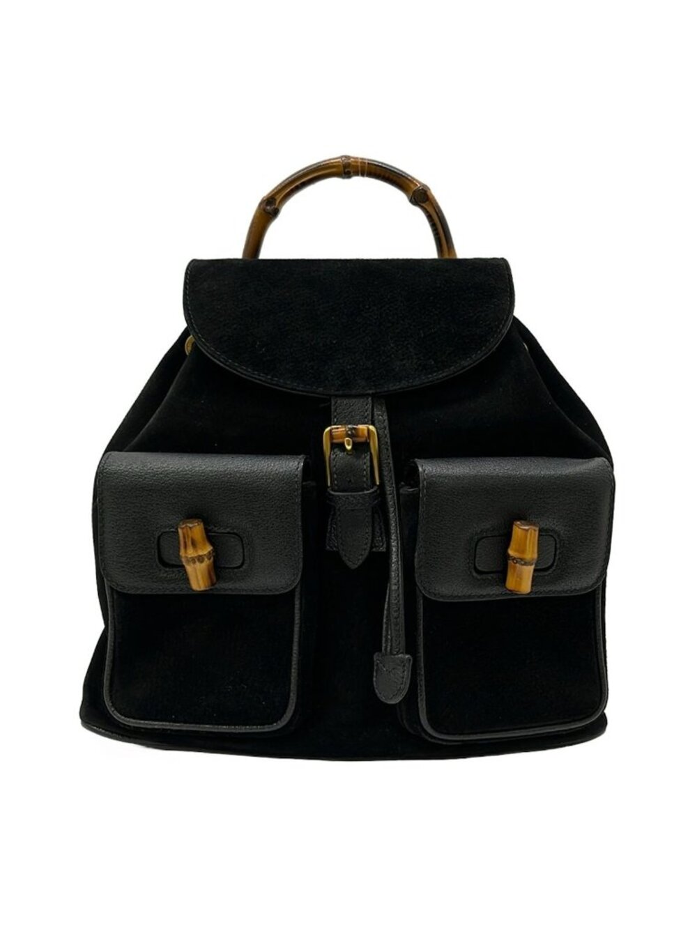 Gucci Backpack Bamboo Black Brown Leather
